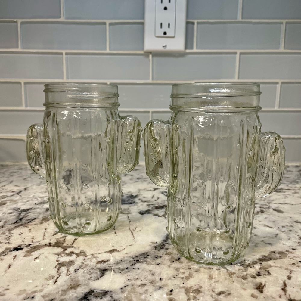 Cactus-Shaped Glass Mason Jars - Set of 2